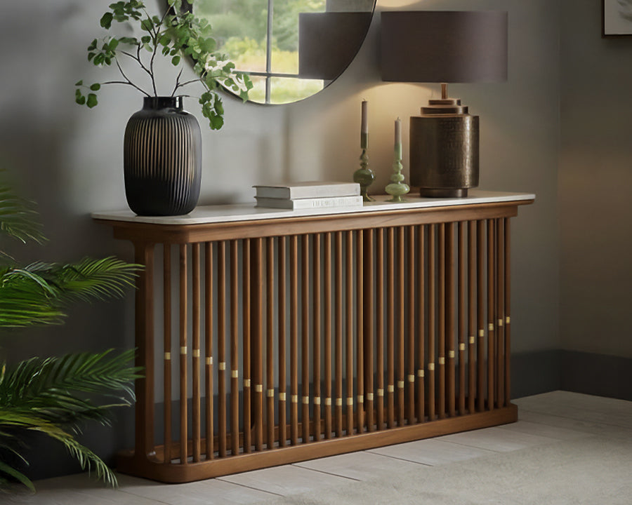 "Rigid timber meets fluid sculpture in a study of motion, wave, and surface balance."